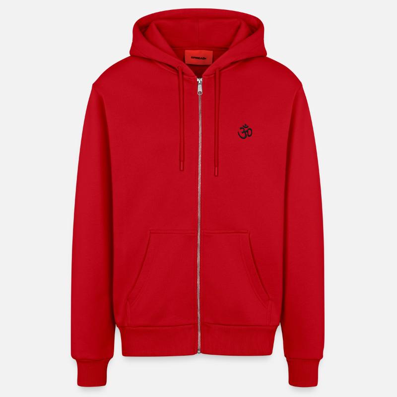 Om Symbol - Organic Relaxed Hooded Jacket Made in EU - red