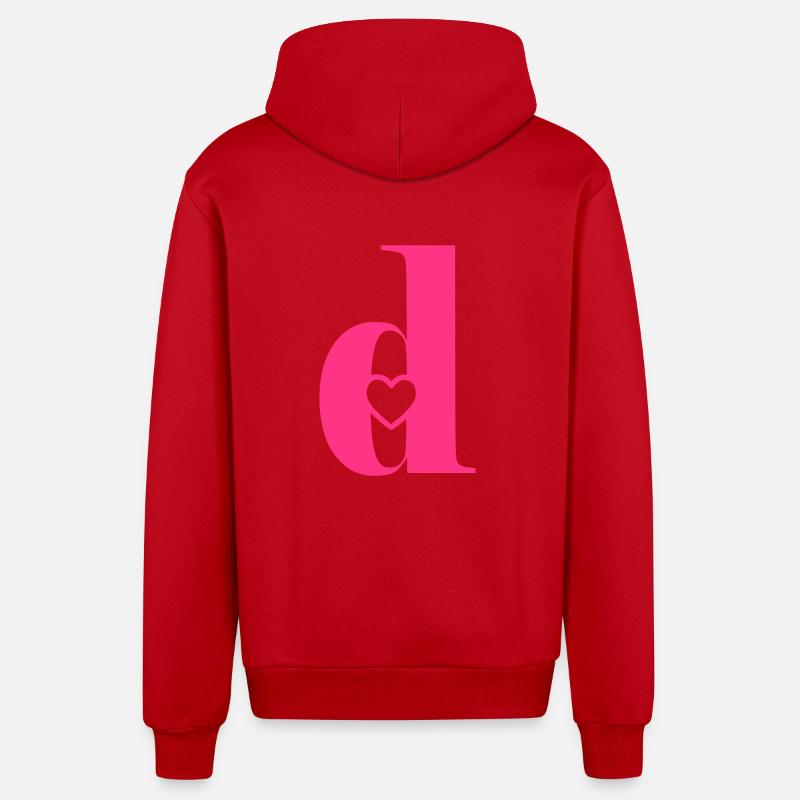 Buchstabe d Anfangsbuchstabe mit Herz - Organic Relaxed Kapuzenjacke Made in EU - Rot
