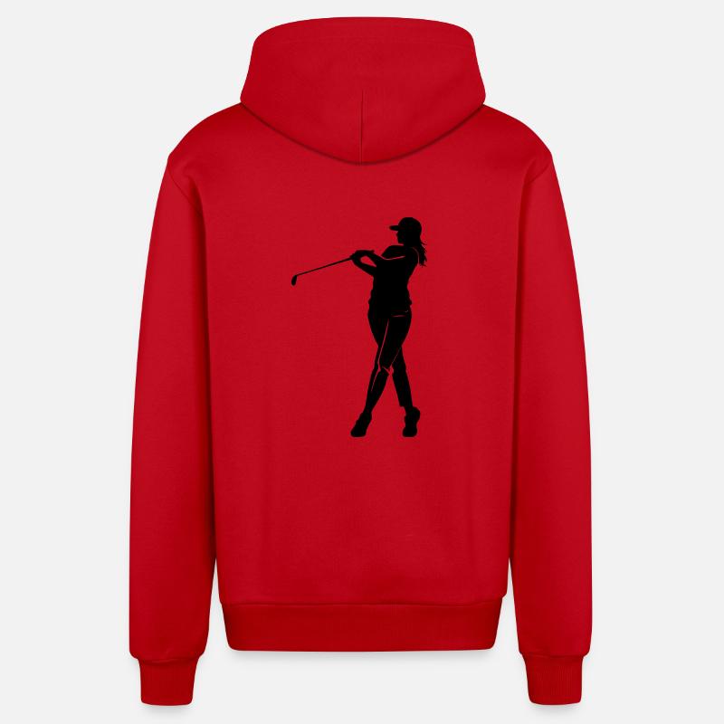 Golfspiller Kvinde Silhuet - Organic relaxed hættejakke made in EU - rød