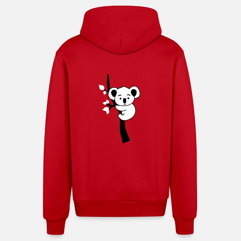 Koala Bear Comic Tree - Organic Relaxed Hooded Jacket Made in EU - red