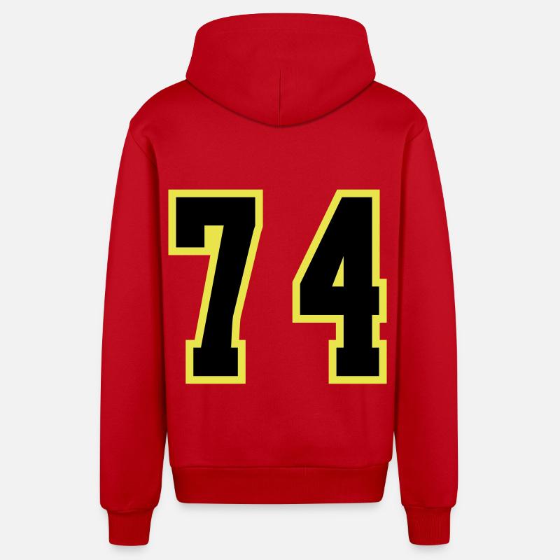 Maillot à 74 numéros - Veste à capuche bio décontractée fabriquée en UE - rouge