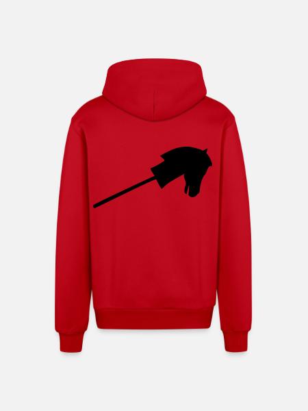 Riding a stick horse - Organic Relaxed Hooded Jacket Made in EU - red