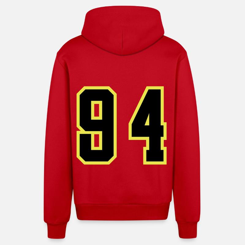 Maillot à numéros 94 - Veste à capuche bio décontractée fabriquée en UE - rouge