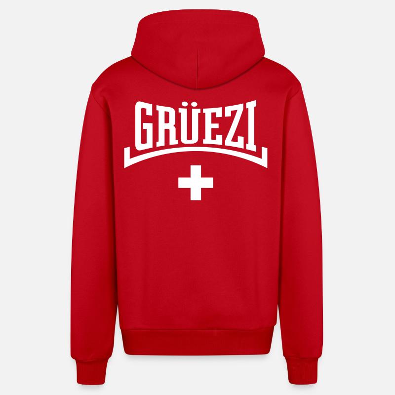 Grüezi (Suisse / Pavillon suisse / Concave) - Veste à capuche bio décontractée fabriquée en UE - rouge