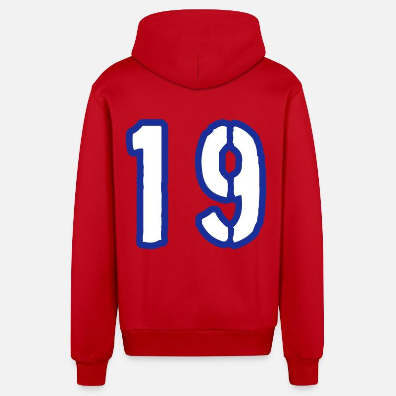 19 Symbole numérique - Veste à capuche bio décontractée fabriquée en UE - rouge