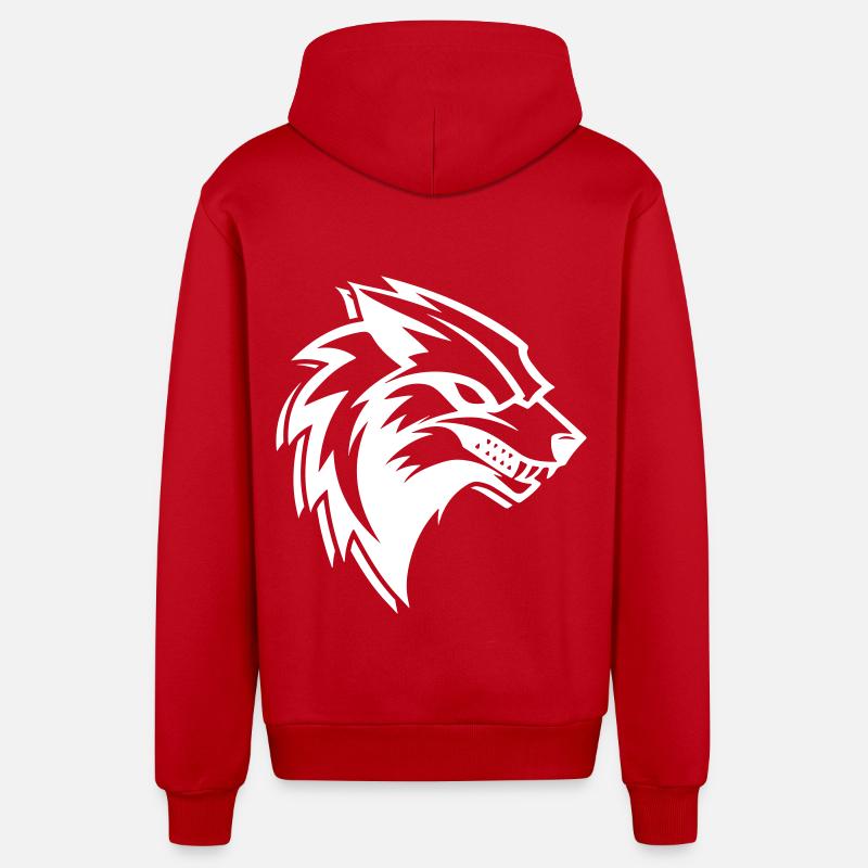 Logo du loup - Veste à capuche bio décontractée fabriquée en UE - rouge