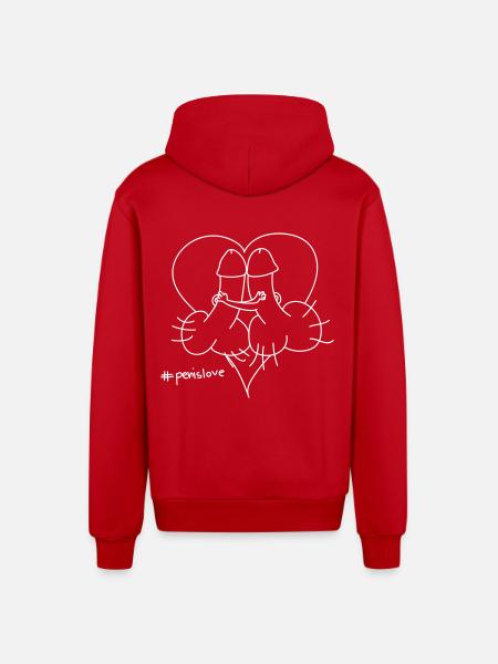 penis Love - Organic Relaxed Hooded Jacket Made in EU - red