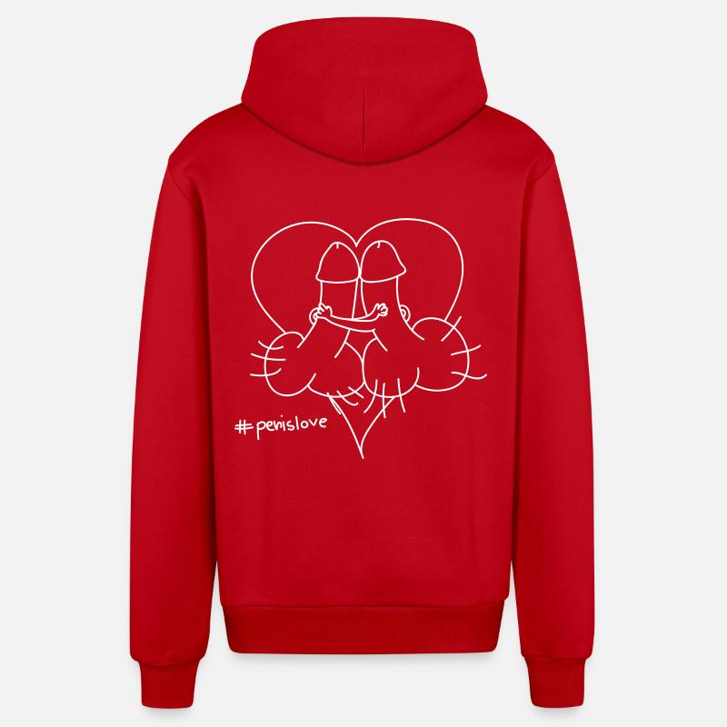 pénis amour - Veste à capuche bio décontractée fabriquée en UE - rouge