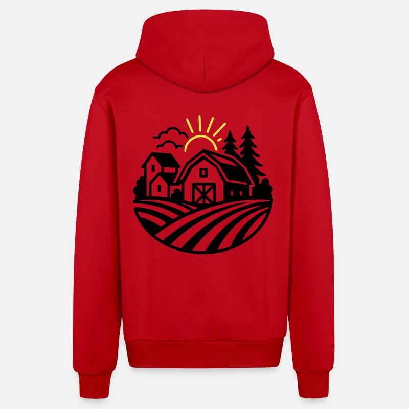 Ferme Bauernhof - Veste à capuche bio décontractée fabriquée en UE - rouge