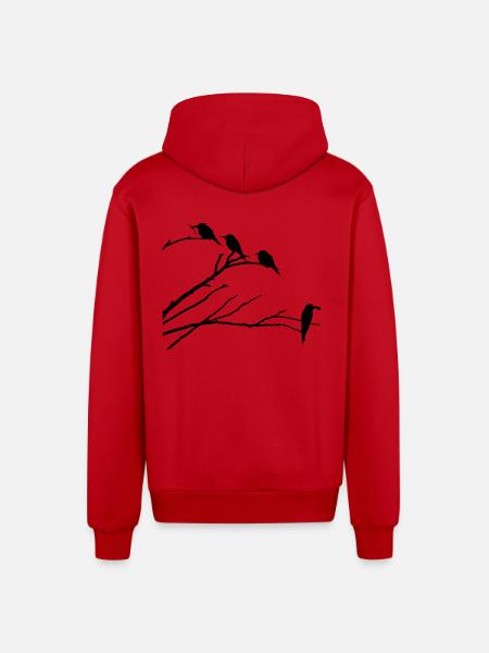 Birds on branch - Organic Relaxed Hooded Jacket Made in EU - red