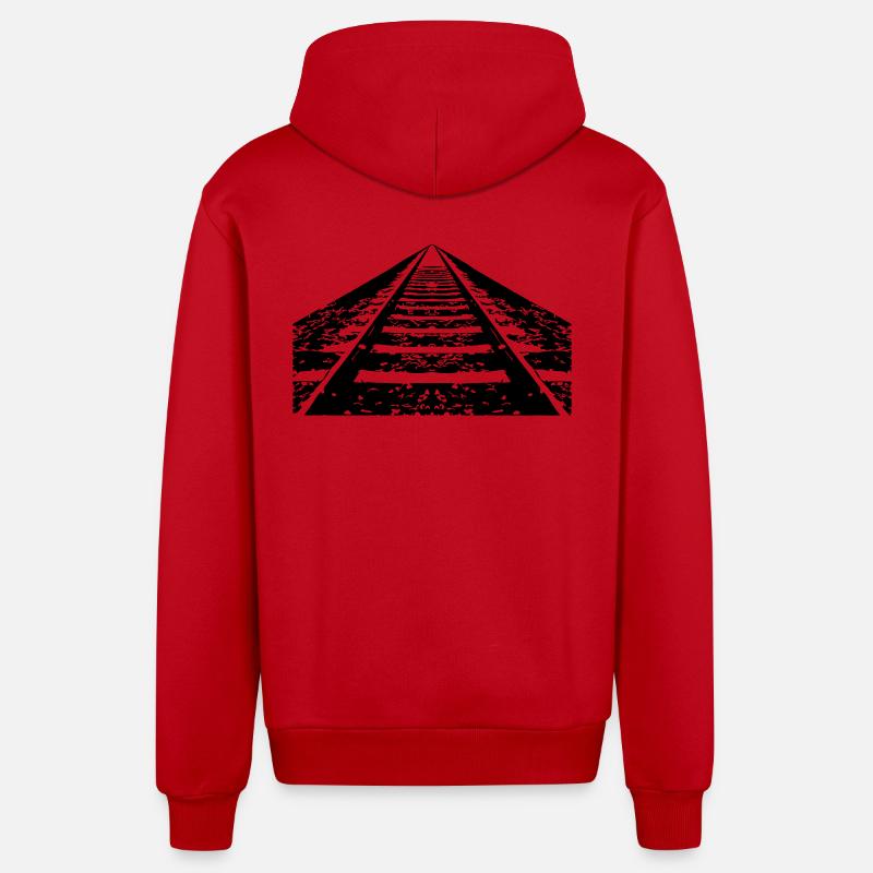 Train Rails vers l’horizon - Veste à capuche bio décontractée fabriquée en UE - rouge