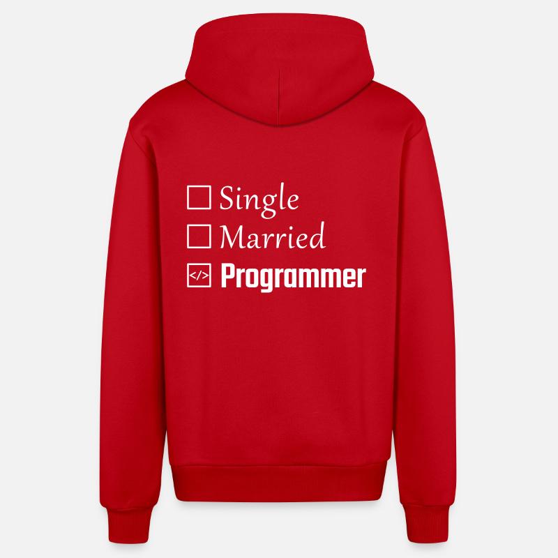 Célibataire, marié, programmeur - Veste à capuche bio décontractée fabriquée en UE - rouge