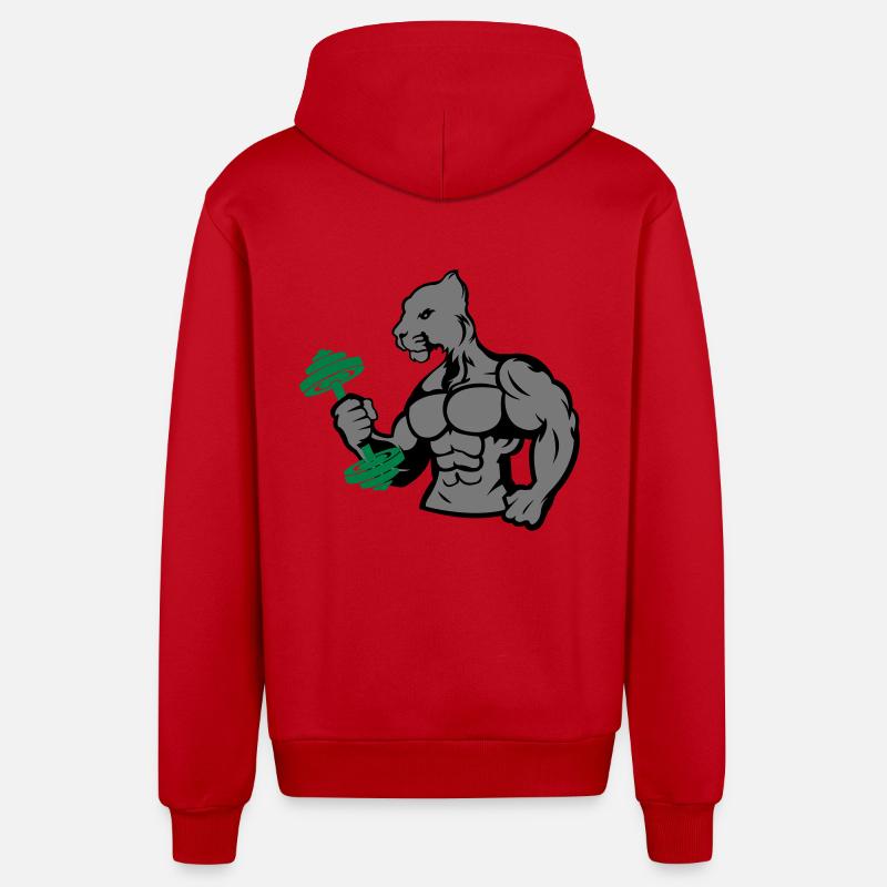 Bodybuilder Jaguar Dumbbell - Organic Relaxed Hooded Jacket Made in EU - red