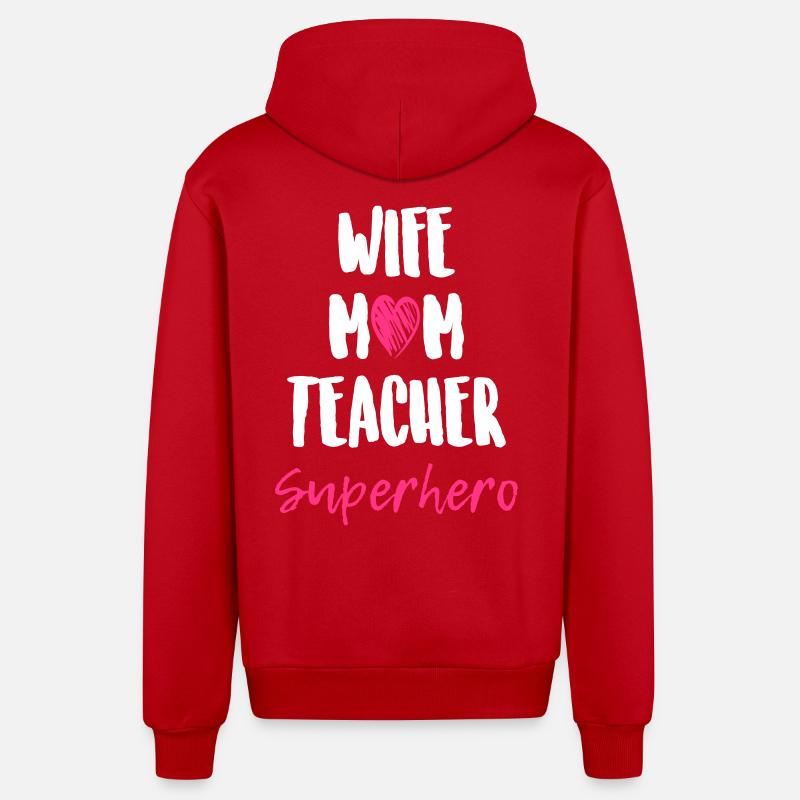 Épouse Maman Enseignant Super-héros - Veste à capuche bio décontractée fabriquée en UE - rouge