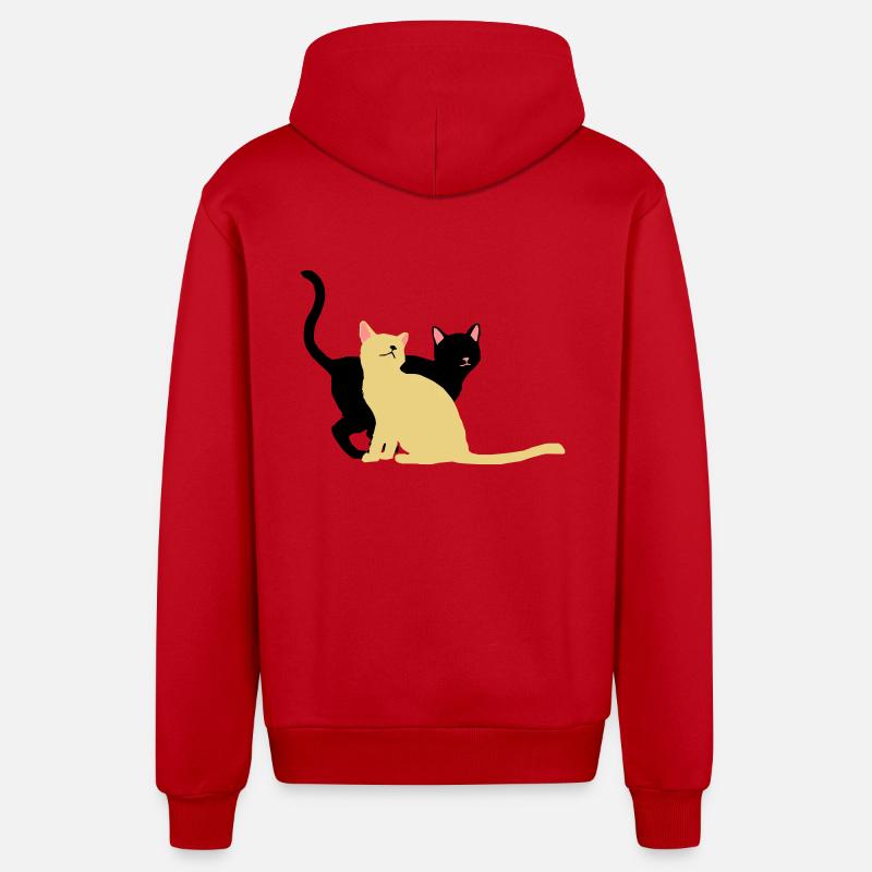 2 chats - Veste à capuche bio décontractée fabriquée en UE - rouge