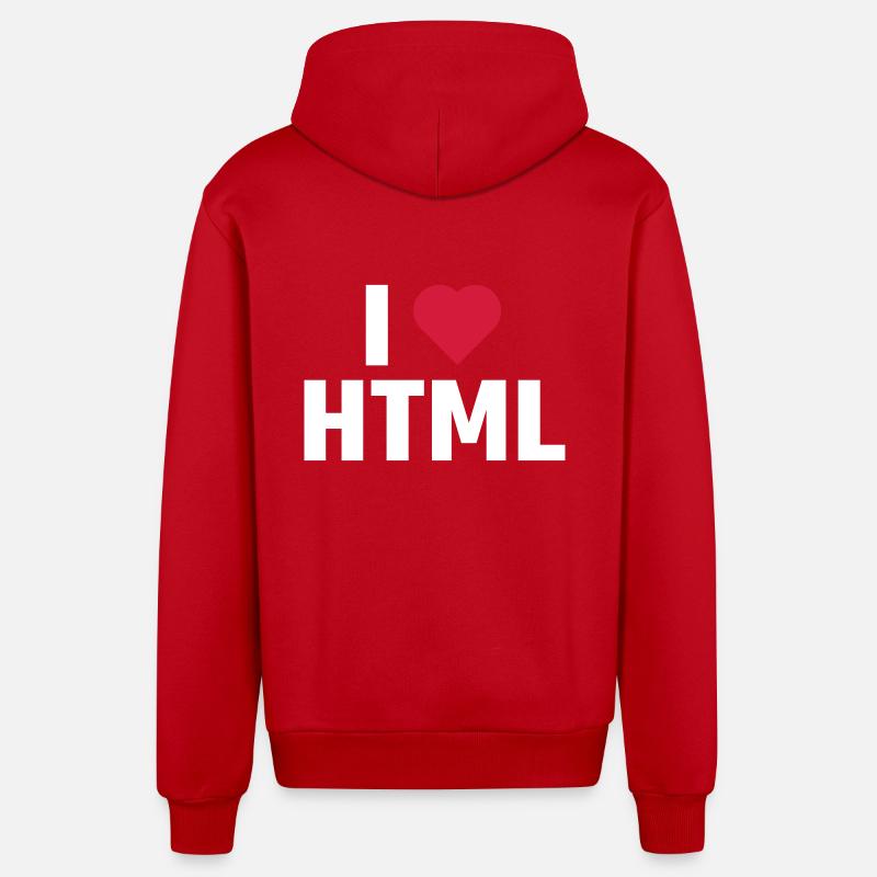 J'aime HTML - Veste à capuche bio décontractée fabriquée en UE - rouge