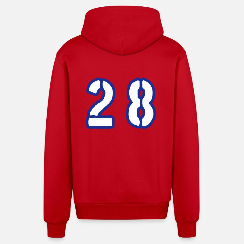 28 Symbole numérique - Veste à capuche bio décontractée fabriquée en UE - rouge