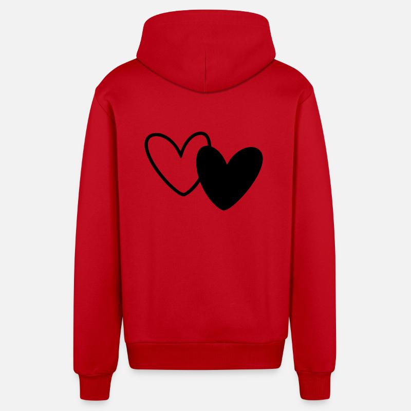 Deux Coeurs Noir Blanc - Veste à capuche bio décontractée fabriquée en UE - rouge