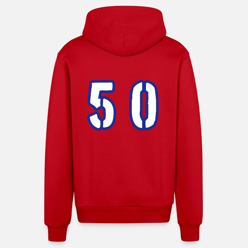 Symbole de 50 chiffres - Veste à capuche bio décontractée fabriquée en UE - rouge