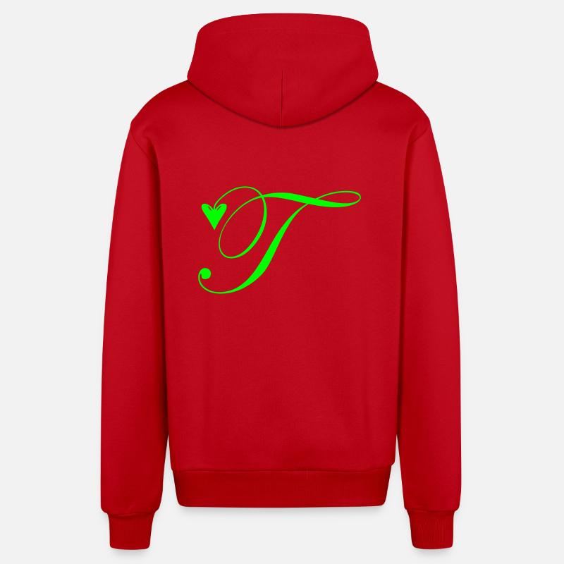 Monogramme T Coeur Vigne - Veste à capuche bio décontractée fabriquée en UE - rouge