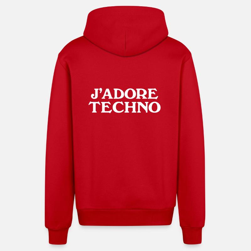 J'adore Techno - Veste à capuche bio décontractée fabriquée en UE - rouge