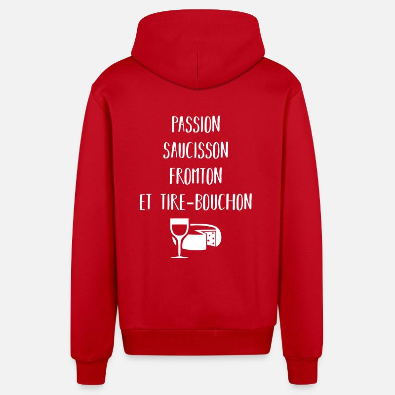 Passion saucisson fromton et tire-bouchon - Veste à capuche bio décontractée fabriquée en UE - rouge