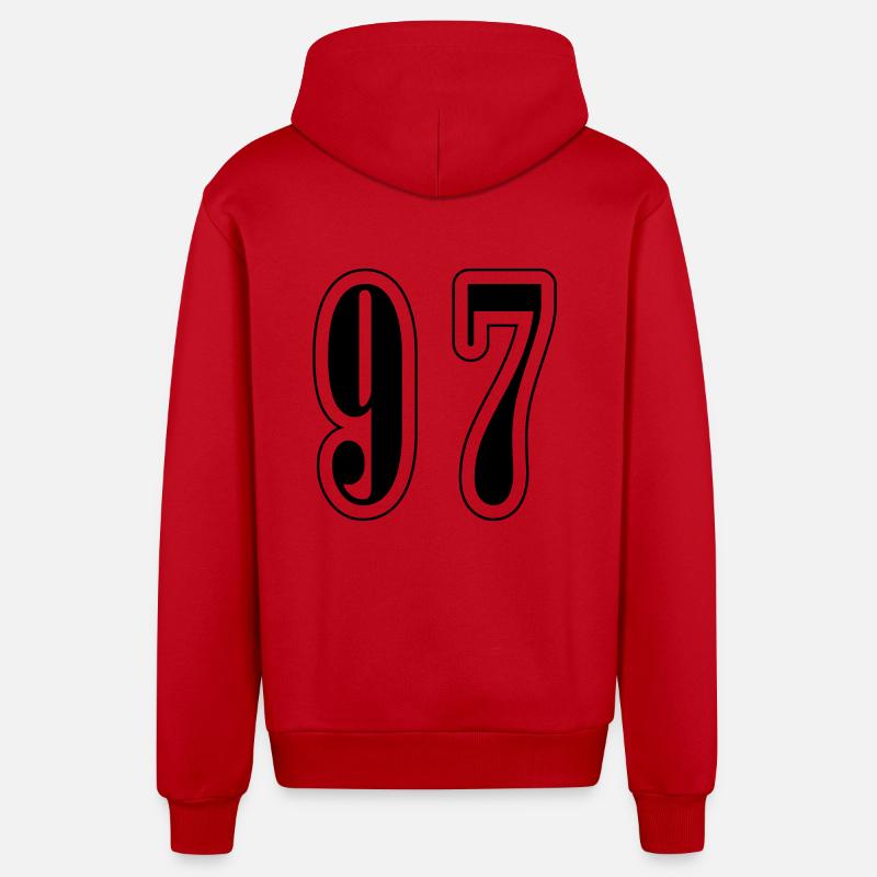 97 Symbole numérique - Veste à capuche bio décontractée fabriquée en UE - rouge