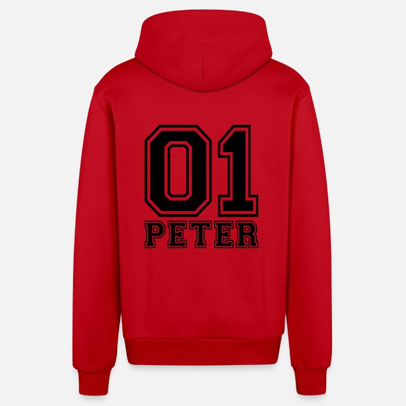 Peter - Nom - Veste à capuche bio décontractée fabriquée en UE - rouge