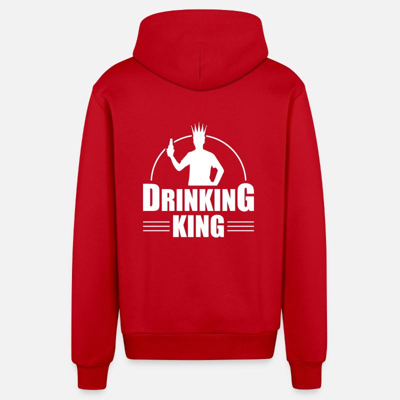 Drinker King Beer Drinking - Organic Relaxed Hooded Jacket Made in EU - red