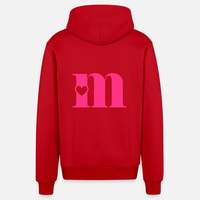 Buchstabe m Anfangsbuchstabe mit Herz - Organic Relaxed Kapuzenjacke Made in EU - Rot