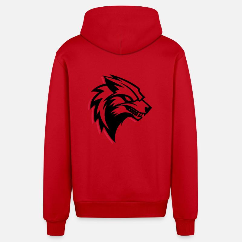 Logo du loup - Veste à capuche bio décontractée fabriquée en UE - rouge