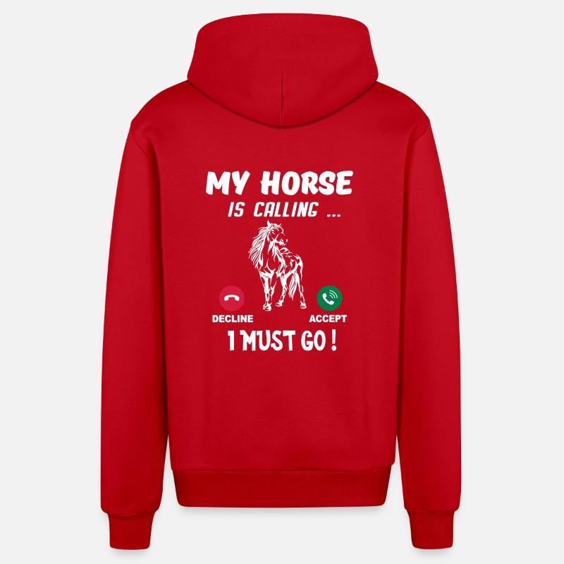 cheval - Veste à capuche bio décontractée fabriquée en UE - rouge
