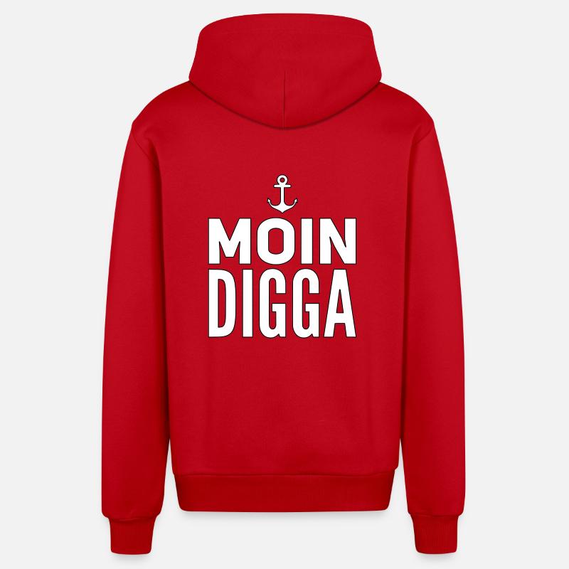 Moin Digga Hambourg - Veste à capuche bio décontractée fabriquée en UE - rouge