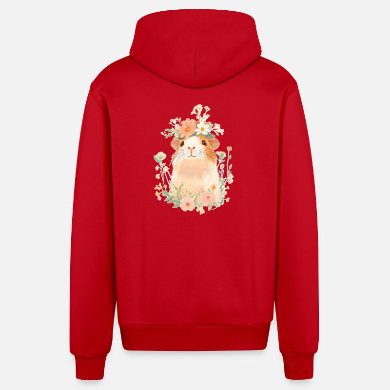 Cochon d’Inde avec des fleurs - Veste à capuche bio décontractée fabriquée en UE - rouge