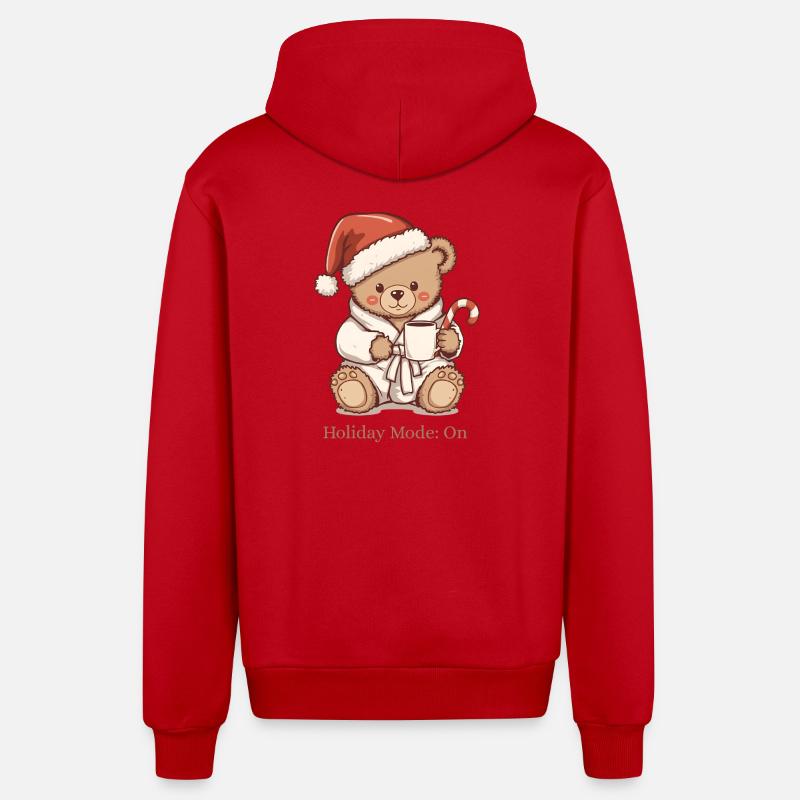 Cozy Teddy Xmas – Mode vacances : Activé - Veste à capuche bio décontractée fabriquée en UE - rouge