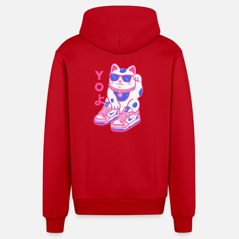 Neon Maneki Sneaker Chat - Veste à capuche bio décontractée fabriquée en UE - rouge