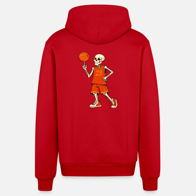 Skeleton Hoops 23 - Veste à capuche bio décontractée fabriquée en UE - rouge