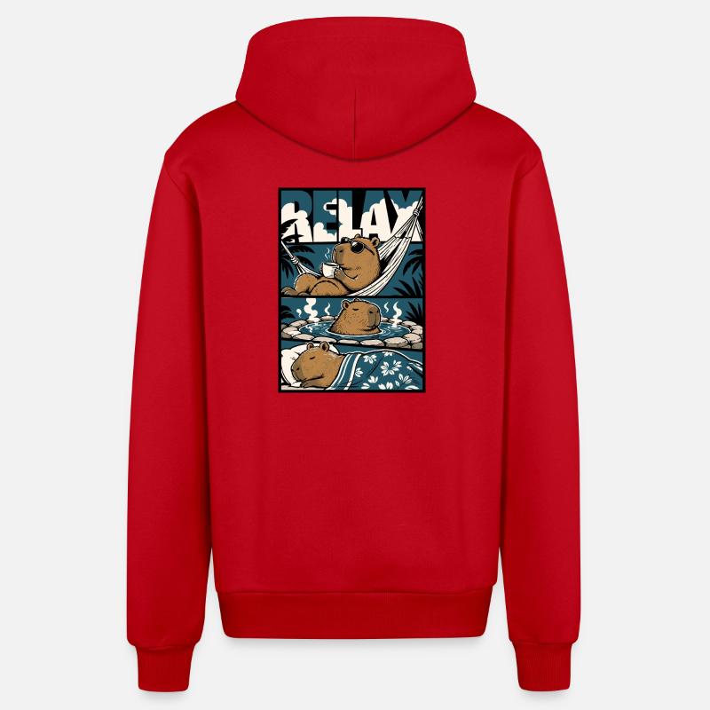 Motif de bien-être Relax Capybara - Veste à capuche bio décontractée fabriquée en UE - rouge