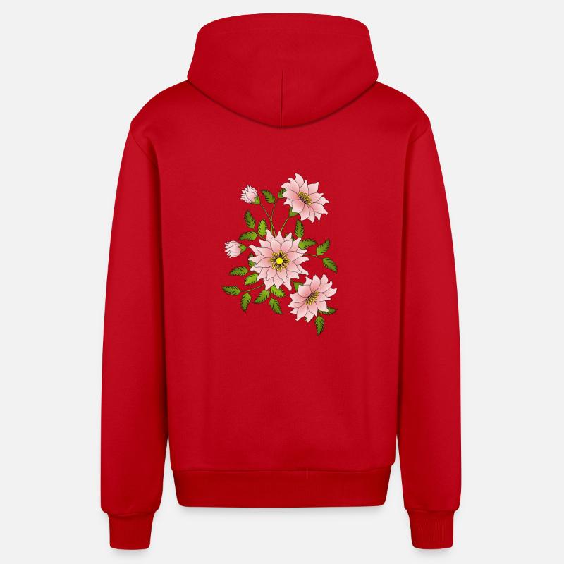 fleurs - Veste à capuche bio décontractée fabriquée en UE - rouge