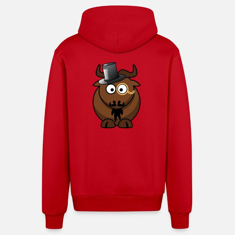 Caricature de buffle avec monocle - Veste à capuche bio décontractée fabriquée en UE - rouge