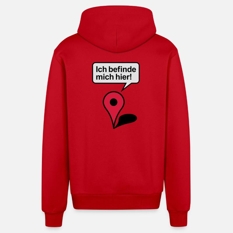 Je suis ici Google Maps - Veste à capuche bio décontractée fabriquée en UE - rouge