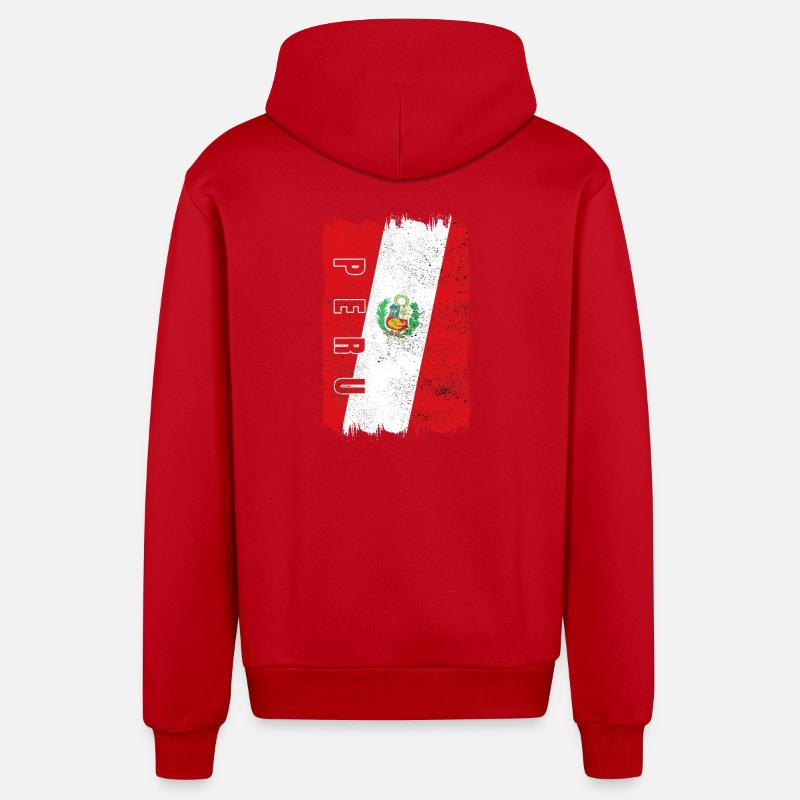Drapeau du Pérou - Veste à capuche bio décontractée fabriquée en UE - rouge