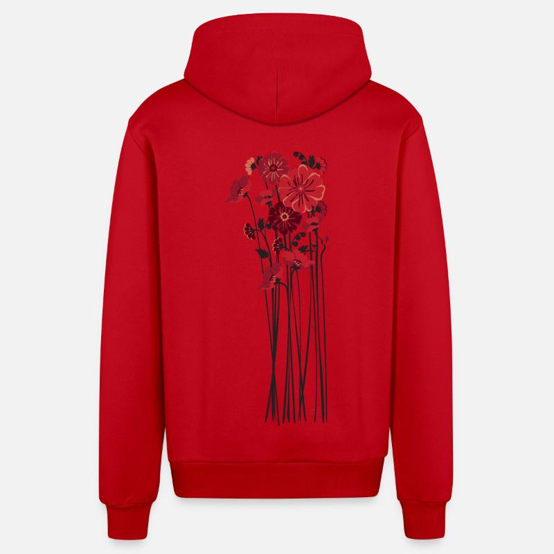 Illustration de fleurs de galets - Veste à capuche bio décontractée fabriquée en UE - rouge