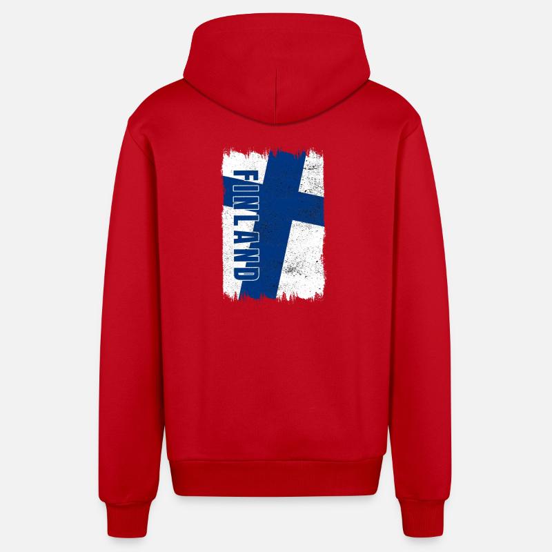 Drapeau de la Finlande - Veste à capuche bio décontractée fabriquée en UE - rouge