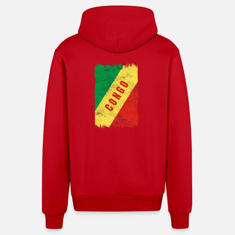 Drapeau du Congo - Veste à capuche bio décontractée fabriquée en UE - rouge