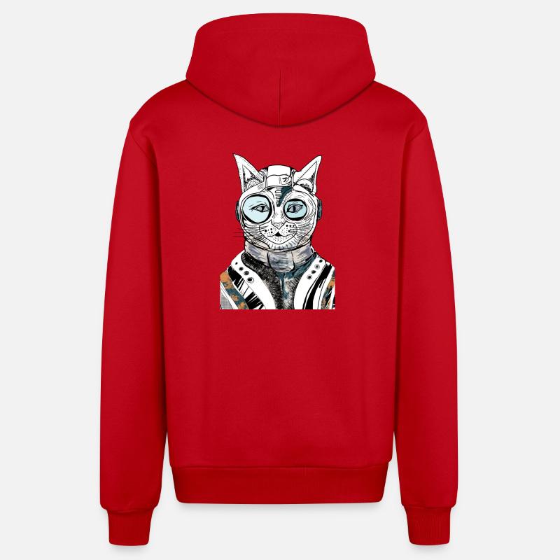 CHAT ASTRONAUTE - Veste à capuche bio décontractée fabriquée en UE - rouge