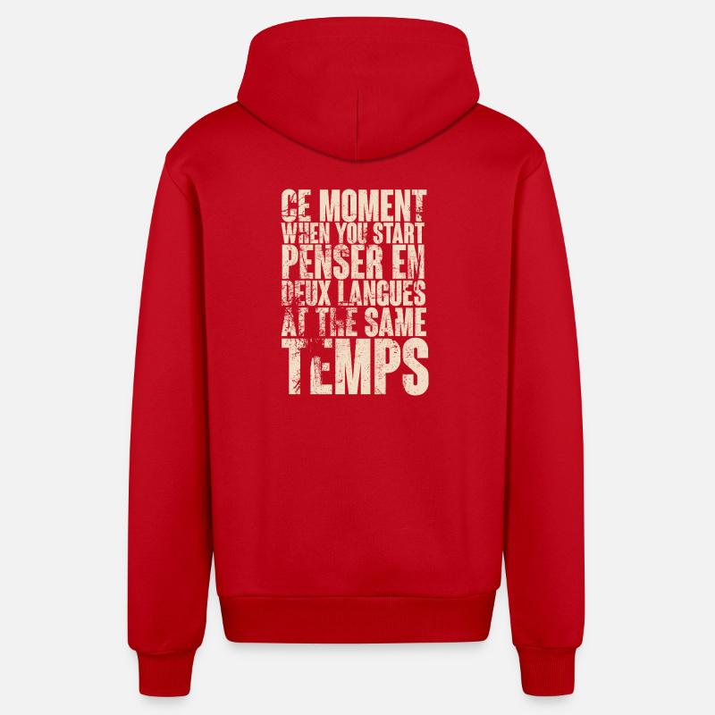 L'inspiration par la pensée bilingue - Veste à capuche bio décontractée fabriquée en UE - rouge