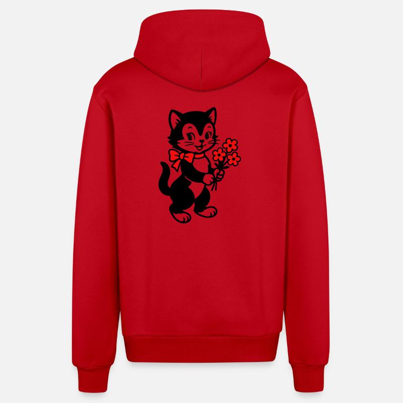 Chat noir avec ruban rouge - Veste à capuche bio décontractée fabriquée en UE - rouge