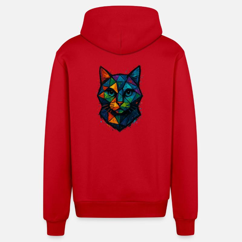 Cat Low Poly – geometrisches Mesh-Polygon-Kunstdesign - Organic Relaxed Kapuzenjacke Made in EU - Rot