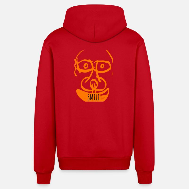 Orange Laughing Face Pattern - Organic Relaxed Hooded Jacket Made in EU - red